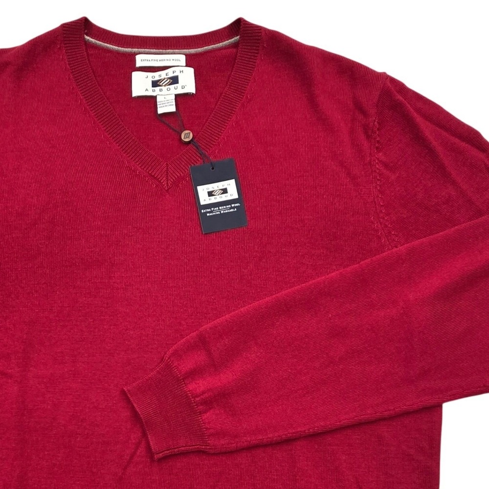 NWT Joseph Abboud‎ 100% Extra Fine Merino Wool V-Neck Sweater Red Mens Large